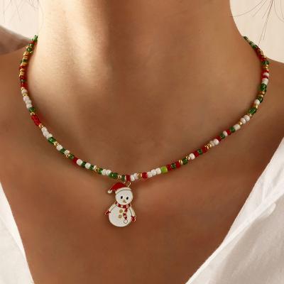 China Christmas FASHION Handmade Snowman Miyuki Seed Bead Choker Necklace Pendant Necklace for sale