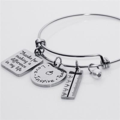 China FASHIONABLE Custom Engraved Silver Jewelry Stainless Steel Alex And Ani Bracelets&Bangle Color Teacher Bracelets for sale