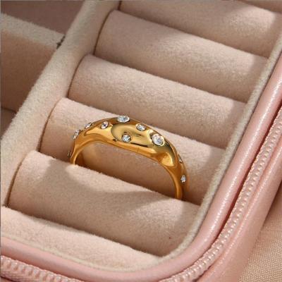 China Other 2022 Diamond Ring For Women Simple Electroplating Irregular Zircon-Set New Fashion Niche Design Stainless Steel 18K Gold for sale