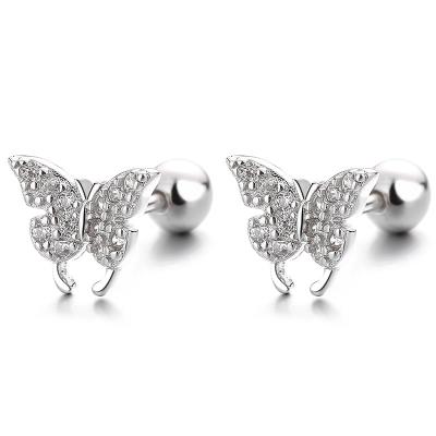 China TRENDY Girls personalized trendy 925 sterling silver butterfly full zircon threaded ear piercing jewelry for sale