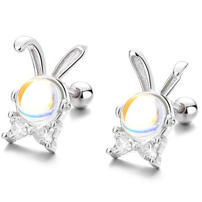 China Cute Personalized 925 Sterling Silver Cute Bunny Bow Moonstone Ear Piercing Jewelry for sale