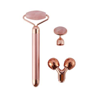 China LULA Beauty Gemstone Rose Gold Jade Massager Quartz Facial Massager Natural Jade Roller Whitening Quartz Gua Sha Tool Kit for sale