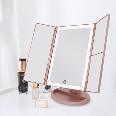 China LULA Beauty Trifold Makeup Vanity USB Rechargeable Lighted Mirror Changing Electric Led Makeup Mirror With Lights for sale