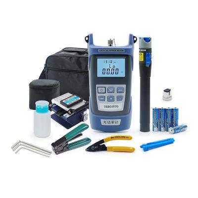 China High-performance FTTH fiber optic tool kit with optical power meter and visual fault locator and FC-6S fiber cleaver for sale