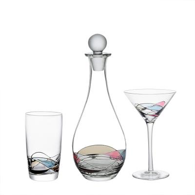 China Viable Crystal Wine Glass Set Red Wine Decanter Design Popular Dinner Drinking Glassware Hand Painted for sale