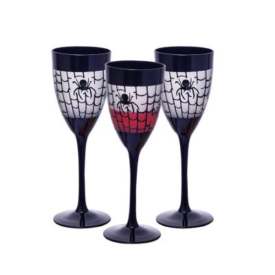 China Viable Popular Hand Painted Black Glass Goblet of Red Wine with Etched Spider Design Wine Glass Drinking Set for sale