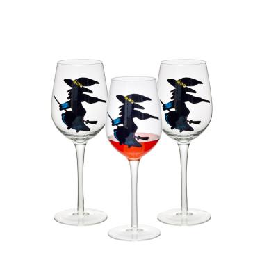 China Crystal Red Wine Glass Goblet Viable With Design Hand Painted Special Festival Witch Drinking Wine Glass Set For Party for sale