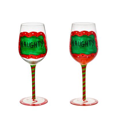 China Can Be Glass Customized Elegant Hand Painted Red Wine Drinking Set Handmade Crystal Wine Glass Goblet For Christmas Day Or Party for sale