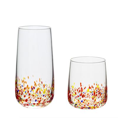 China Sustainable Popular Drinking Crystal Glass Tumbler with colored Spots design Hand-made Drinking Glass Cup set for Dinner Or Party for sale