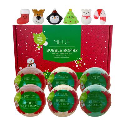 China Private label Safe Sensitive Skin 6-Pack Spa Fizzy Bubble Christmas Bombs Bath Set for Kids Birthday with Toys Inside for sale