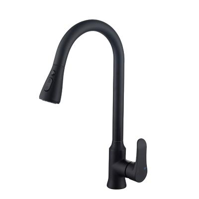 China Pull Out High Quality Spray Hot And Cold Kitchen Faucet Copper Pull Out Faucet Rotatable Black Paint Faucet For Sink for sale