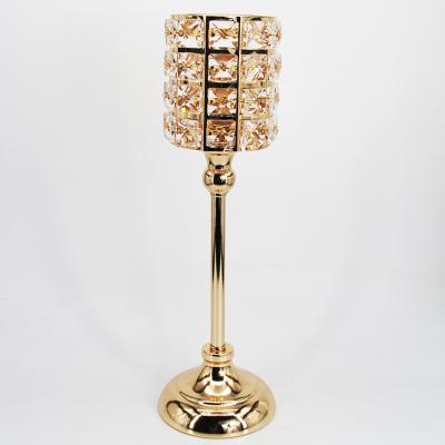 China Weddings Dinner Decorative Gold Cheap Crystal Candle Holder 33cm High for sale