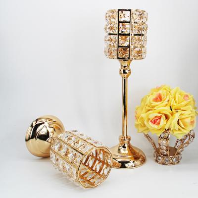 China Weddings Wedding 26cm High Decorative Gold Cheap Candle Holder With Crystal Beads for sale