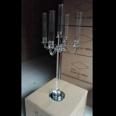 China Weddings 5 ​​Heads K5 Pillar Glass Crystal Candelabra For Wedding for sale