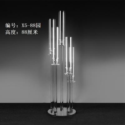 China Weddings 5 ​​Heads K5 Pillar Glass Crystal Candelabra For Wedding for sale