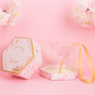 China Custom hexagonal transparent gift box Creative Gift box Send girl heart lovely flowers bridesmaid birthday box for sale