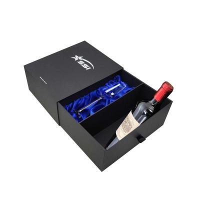 China Wine box custom high-end wine gift packaging box Empty box wine bottle single with wine glass drawer box silk lining zu verkaufen