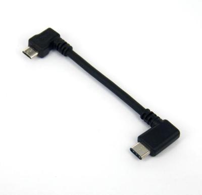 China Cell Phone Custom 10cm Black Left Angle Micro USB To Type C OTG Cable for sale