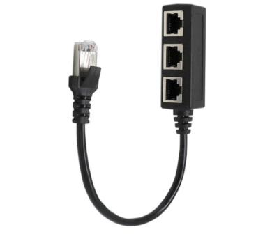 China Wholesale 0.15m Black RJ45 Male to 3 LAN Ethernet Splitter Adapter Network Female M-208 Cable for sale