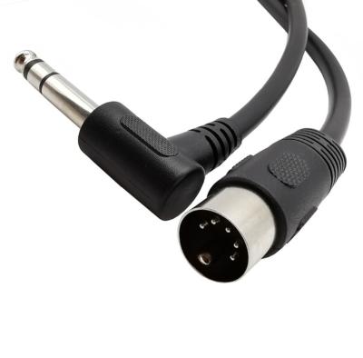 China Shenzhen Manoson Black 1.5M Guitar Din 90 Degree MIDI Rectangle 5 Pin Male To 6.35mm (1/4 Inch) Piano Male Guitar Stereo Audio Cable for sale