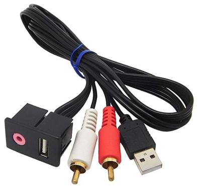 China Car USB RCA Cable Adapter Switch with AUX Cable. 3.5mm Jack USB Cable Extension Mount Panel Audio for sale