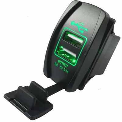 China Waterproof Motorbike Motorcycle Car Bus Truck Boat 12V 3.1A USB Port Charger Outlet Outlet double green LED for sale