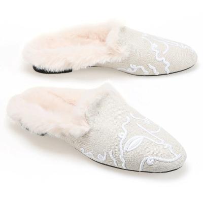 China CUSHIONING Promotion Arrival Flat Home Slippers Shoes Soft Slip On Winter Female Furry Hemp Bedroom Ladiesindoor Faux Rubber Plush for sale