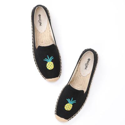 China Anti-odor Black Bottom With Yellow Pineapple Flat Bottom Women Thick Canvas Loafers Shoes for sale