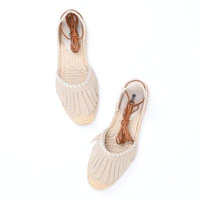 China Fashion Breathable Tassels Cattle Skin Summer Factory Price Women Shoes Flat Sandals for sale