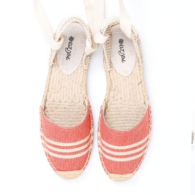 China Summer Breathable Ladies Striped Flat Unique Comfortable Ladies Roman Sandals Espadrilles Shoes Lace Sandals Fashion All-match for sale