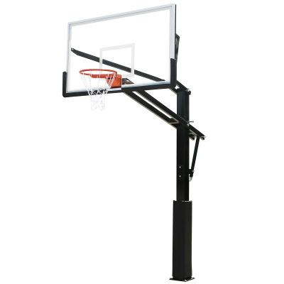 China Hot Selling Professional Basketball Stand Height 3.05m Inground Adult Outdoor Adjustable Basketball Hoops With 72 Inch High Quality Tempered Glass Backboard for sale