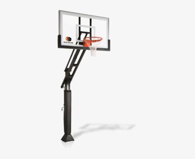 China Dia18mm Q022T In-ground Heavy Duty Solid Steel Basketball Hoop with Adjustable-Height Tempered Glass Basketball Goal Backboard Inground Basketball Hoops for sale