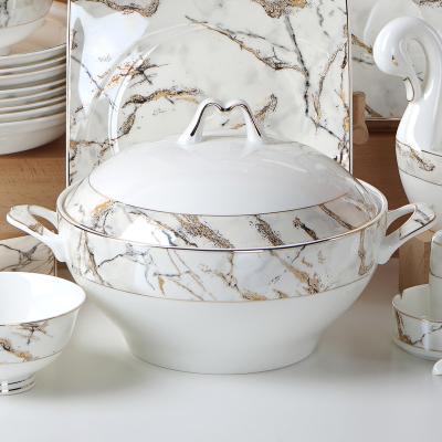 China New Design Style Bone China Dinnerware Viable Dinner Sets Marble and Gold for sale