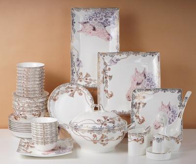 China Unicorn Fine Bone China Dinnersets Viable Pink Dinnerware Sets Luxurious Unique Dinner Sets for sale