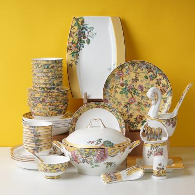 China 2020 Viable European Rococo Style Floral Tableware Price Dinner Set Bone China Tableware Luxury Good Place for sale