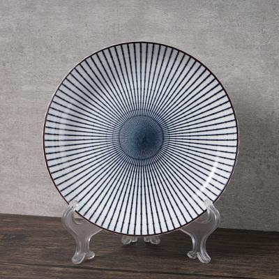 China Sustainable Stripe Pattern Ceramic Dishes For Dishes Wholesale Japanese Tableware Japanese Dish for sale