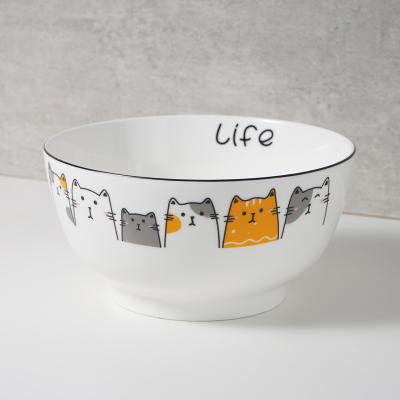 China Wholesale Ceramic Bowl Cartoon Style Cat Pattern Bowl Ceramic Soup Porcelain Viable Ceramic Bowl for sale