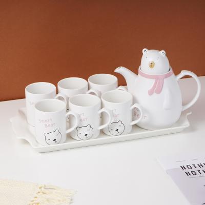 China Wholesale Viable Cartoon Bear Cute Kawaii Tea Set With Traycup Tea Sets With Teapot Porcelain for sale