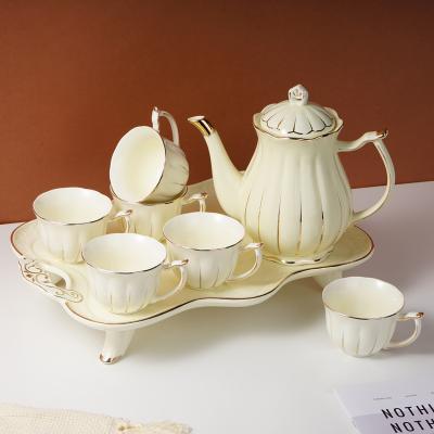 China Sustainable European Style Relief Porcelain Tea Sets Luxury Teapot Set Coffee And Tea Sets for sale