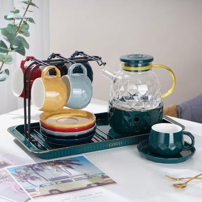 China Nordic Viable Colorful Hot Scented Saucer Tea Set Glass Tea Candle Style Tea Set for sale