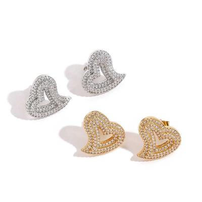 China Hiphop Heart Shaped Earrings Ear Hoops Ear Accessories With Moissanite Diamonds 925 Sterling Silver Womens Earrings Silver Stud for sale