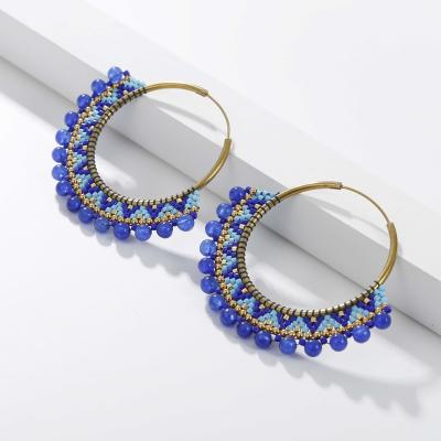 China TRENDY 2023 New Customized Edition Dark Blue Beaded Women's Big Earrings With Handmade Bohemian minimalist Style for sale