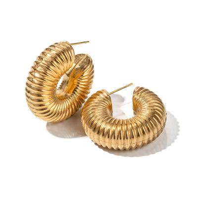 China TRENDY Thick Hollow Hoop Ear Cuff 18K Gold Plated Stainless Steel Wide Tube Chunky Earrings for Women for sale