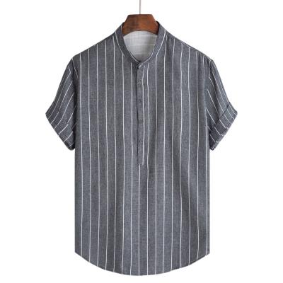 China 2022 Fashion New Design Anti-pilling High Quality Casual Cotton Fitted Mens Striped Short Sleeve Shirts for sale