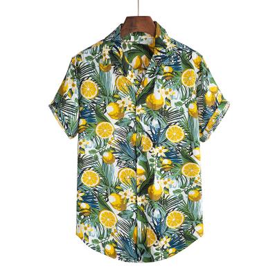 China Fashion Hawaiian Design Print Tropical Fruit Anti-pilling Casual Breathable Short Sleeve Button Shirt For Men for sale