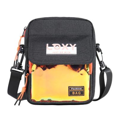 China New Design Leisure Cool Boy Logo Custom Sling Bag Holographic Black Cross - Body Bag For Men for sale