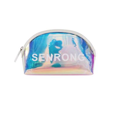 China Fashion High Quality Transparent Iridescence TPU Makeup Case Travel Bag With Zipper Small Pocket Customized Cosmetic Bag for sale