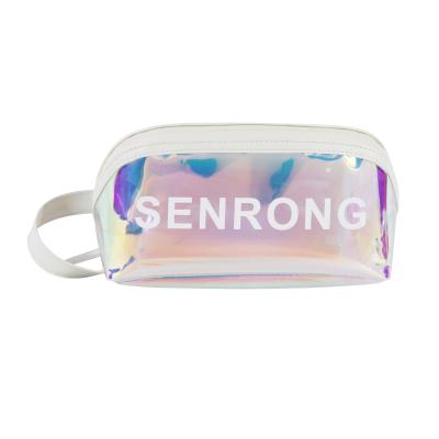 China Fashion High Quality Transparent Iridescence TPU Makeup Case Travel Bag With Zipper Small Pocket Customized Cosmetic Bag for sale