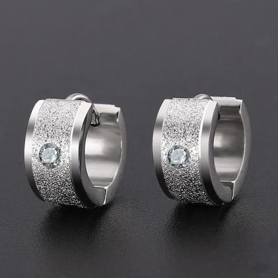 China Fashion Bohemian Titanium Jewelry Gold Steel Edge Frosted Earrings 7*9 Stainless Steel Micro Diamond Earrings for sale