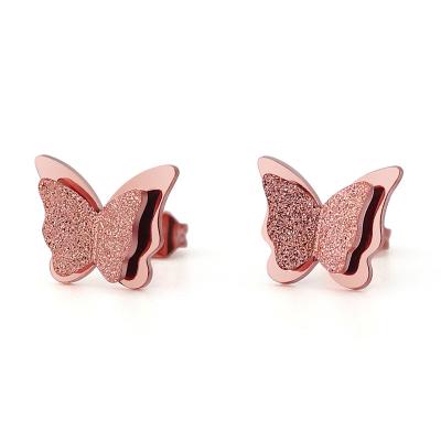 China 2019 Hot Selling Anti-allergy Butterfly Rose Korean Fine Gold Stud Earrings Abrazine Girls Rose Earring Stainless Steel Jewelry For Women's ladies for sale